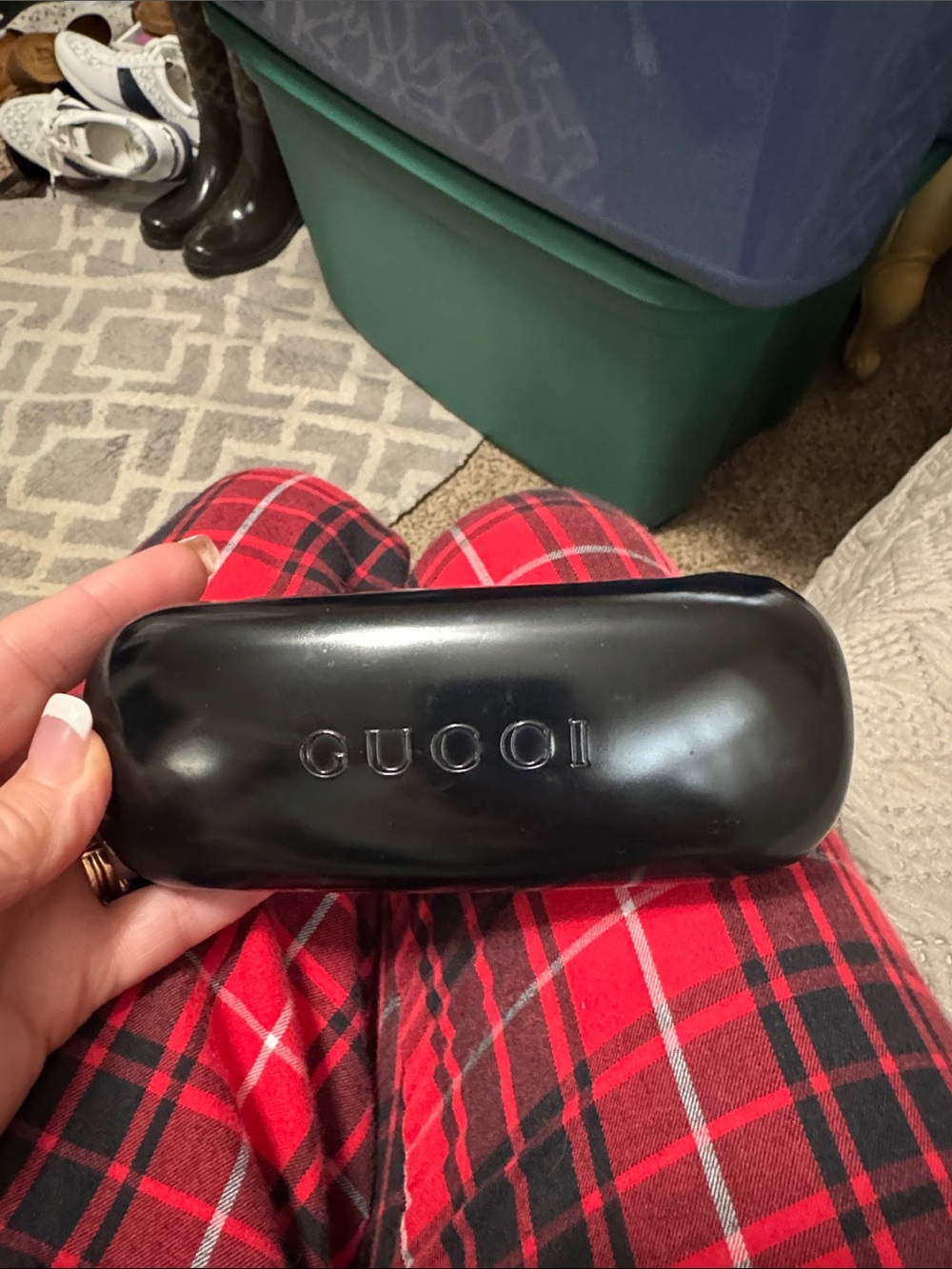 Gucci Black Gloss Eyewear Case with Embossed Logo